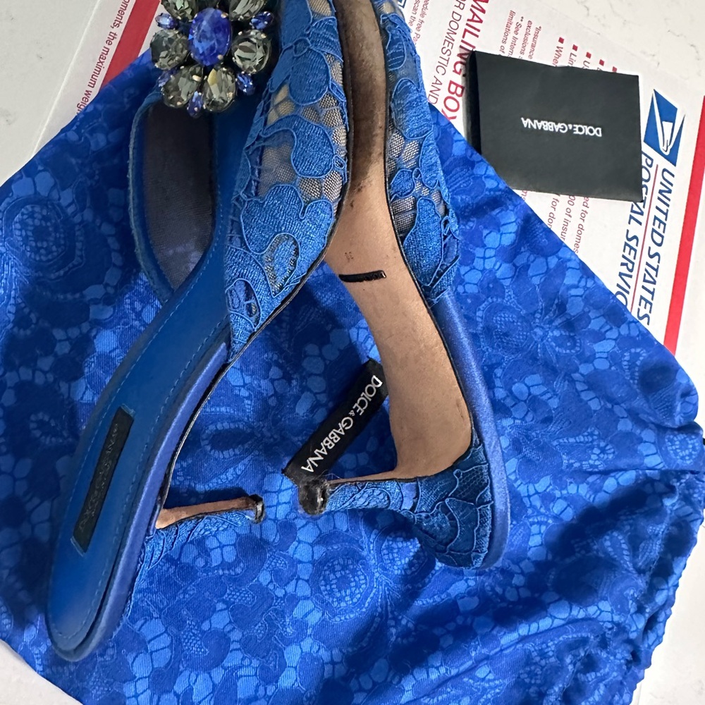 Dolce & Gabbana Blue Mules with Ornate Brooch - Picture 6 of 13